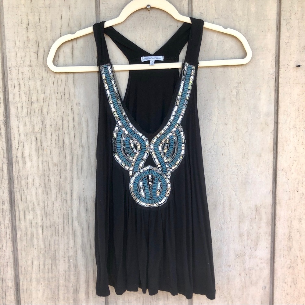 Charlotte Russe Black Embellished tank top small